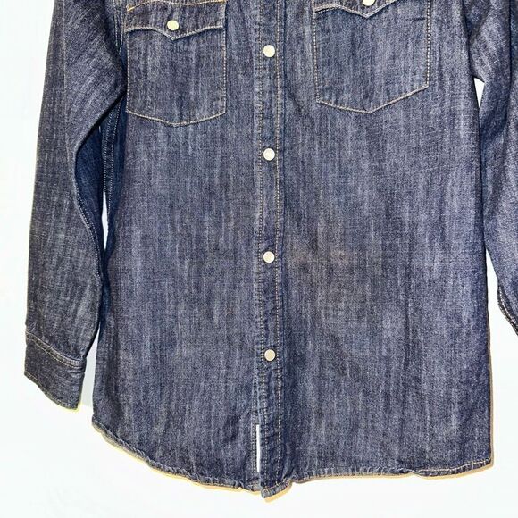 Levi's Boys Denim Button Up Shirt Pearl Snap Dark Wash Blue Size Medium 10-12 Ye - Picture 2 of 12
